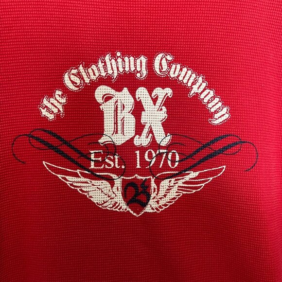 BX Men Y2K 90s Logo Waffle Knit Long Sleeve Crew Neck Thermal Shirt XL Red - Picture 5 of 12
